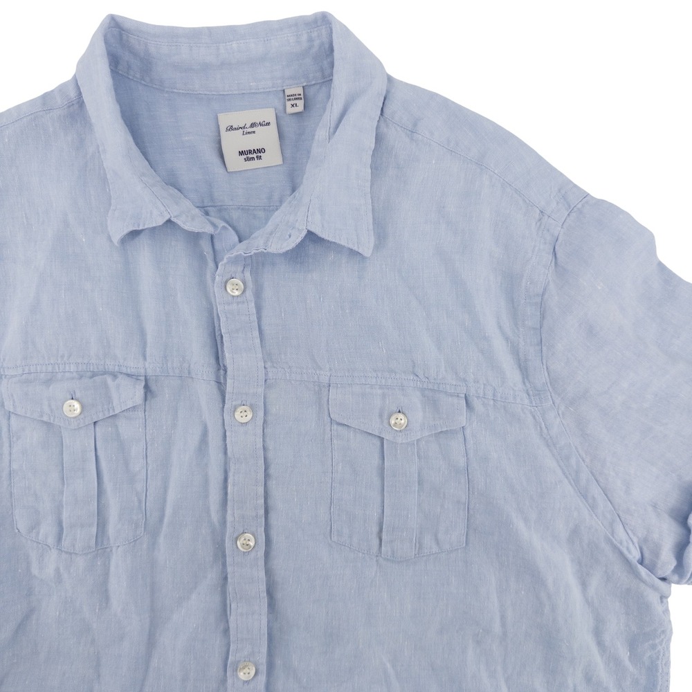 Baird McNutt Linen Murano Mens XL Short Sleeve Button Down Blue Slim Fit‎ Shirt